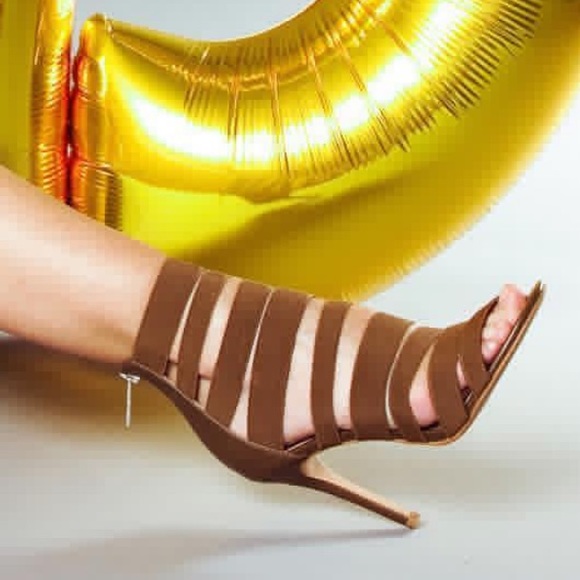 Black Multiple Straps Stiletto Heel Caged Sandals - Picture 6 of 7